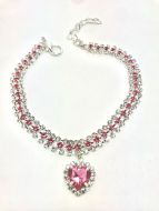 Hundhalsband | Diamanthjärta rosa | Storlekar: M-L