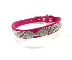 Hundhalsband Diamond Bow Velvet Pink | Storlek: S