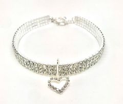 Hund- och katthalsband | Diamond 3 Line Heart White | Storlekar: M-L
