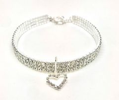 Hundhalsband | Diamond 3 Line Heart White | Storlekar: M-L