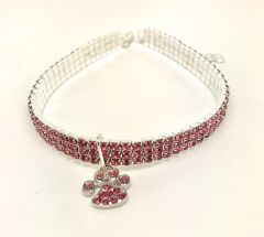 Hundhalsband | Diamond 3 Line Paw Red | Storlekar: M-L