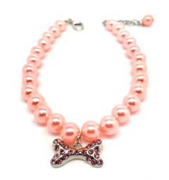 Hund- och katthalsband | Rosa pärla med diamantben | Storlekar: M-L