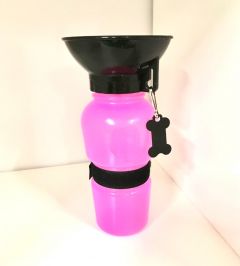 Dricksflaska för hund | Med en drinkbricka | 600ml | Rosa