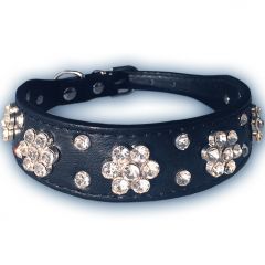 Hundhalsband Diamond Bling Flower Black