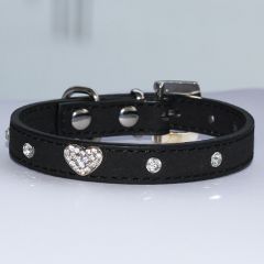 Hundhalsband | Katthalsband  Black Velvet Glitter Heart, DiivaDog